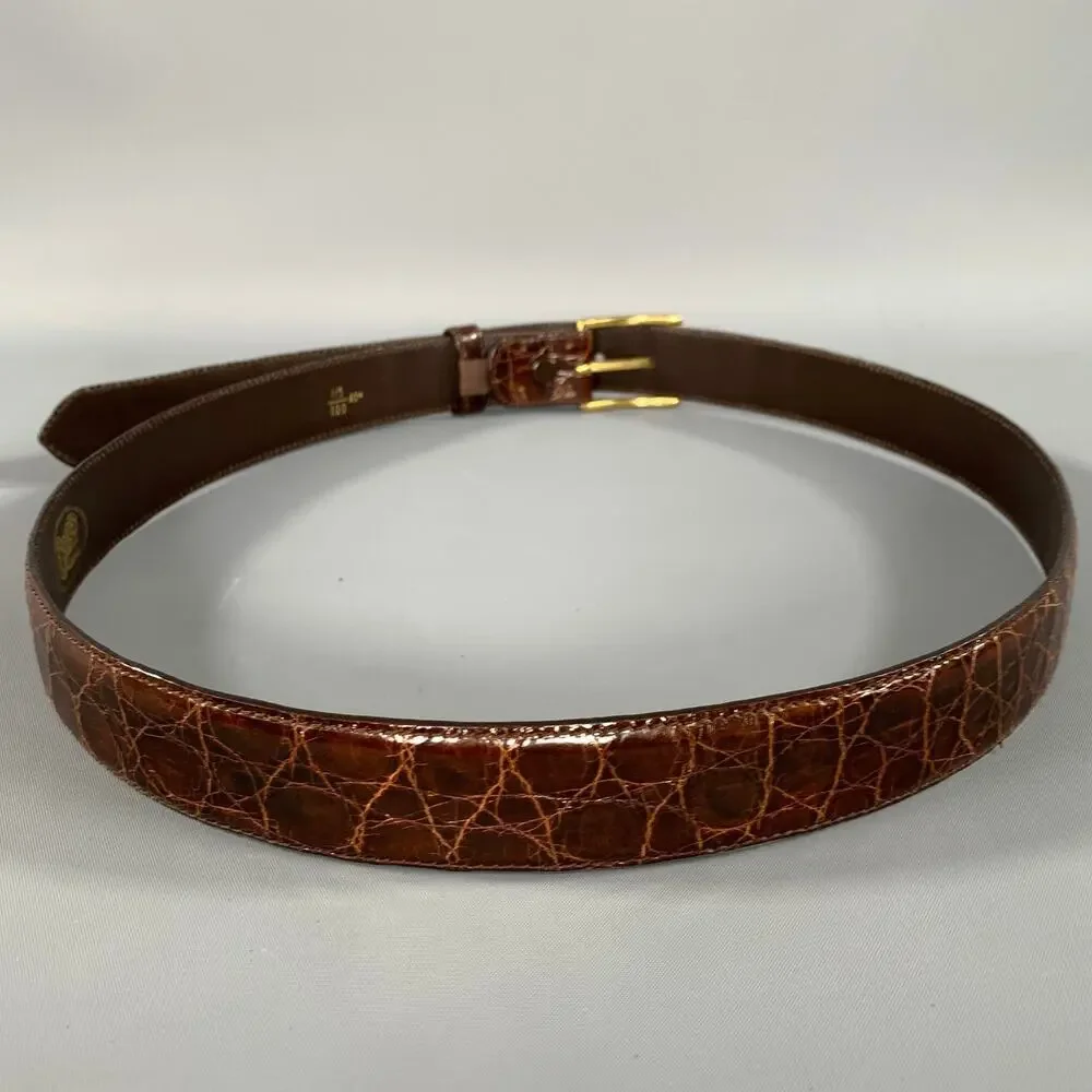 GARYS & COMPANY Size 40 Brown Crackled Crocodile Belt
